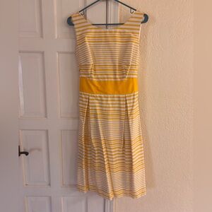 Yellow and White Striped Shift Dress Cotton Size 12